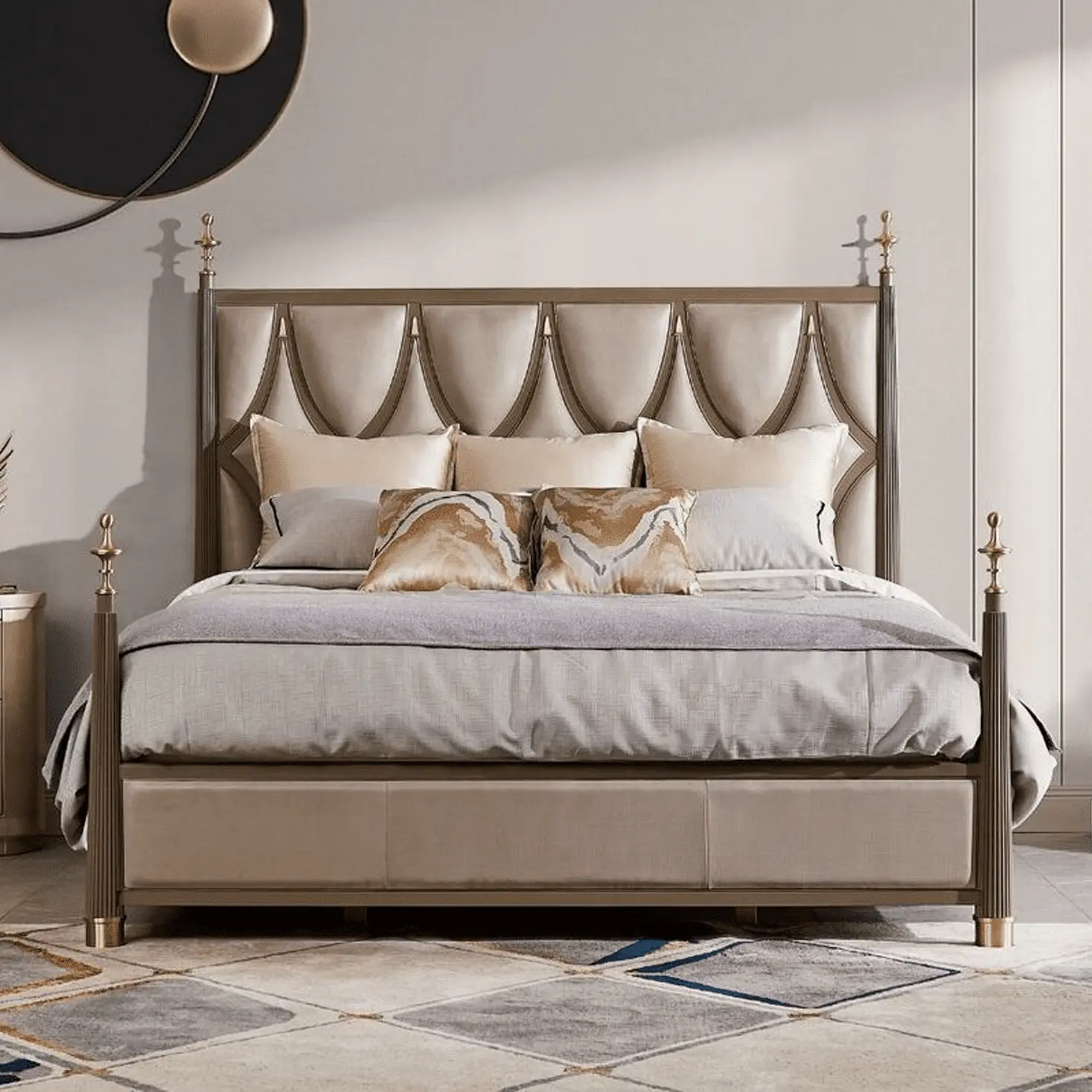 Camera da letto con letto matrimoniale e comodini moderni