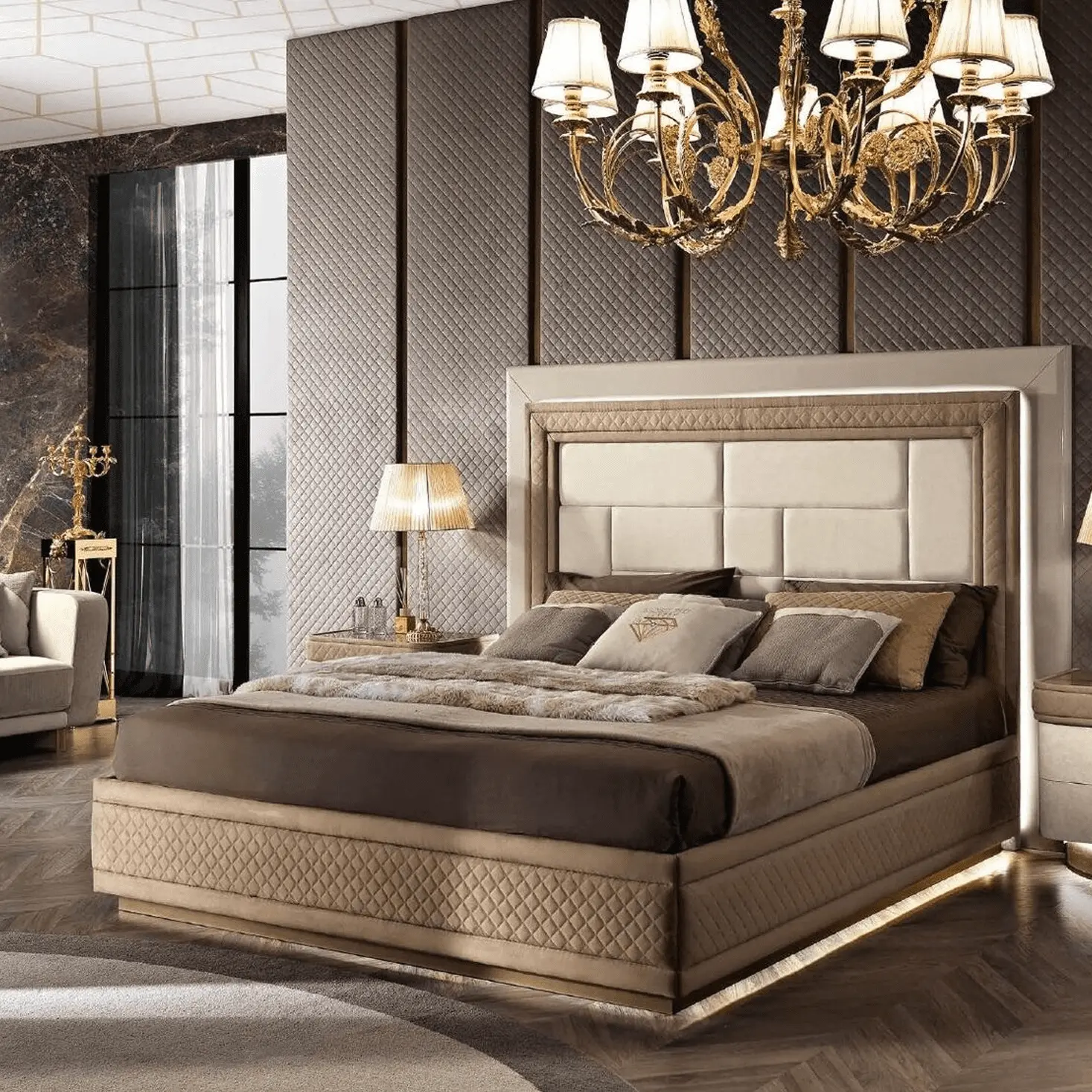 Letto con struttura in legno massiccio